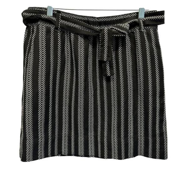 Ann Taylor LOFT Women Skirt Medium Belt Black White Boho Pockets Linen Blend - Picture 1 of 8